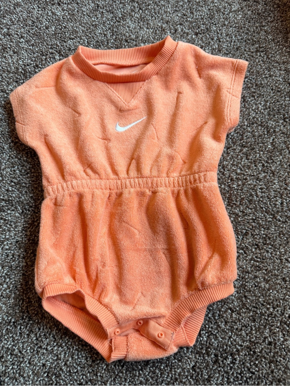 Nike Peach/Orange Terry Baby Romper with Swoosh